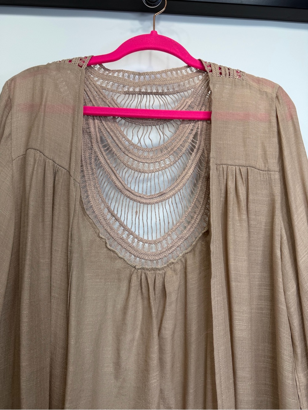 Do Everything In Love Mocha Boho Crochet Back Tassel Kimono Cardigan - Picture 6 of 11